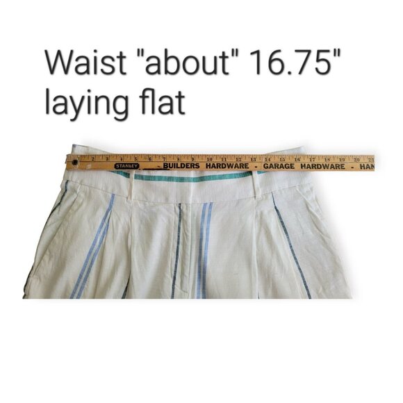 Ann Taylor Cream Blue Green Striped Wide-Leg Linen-Blend Pants Size 12 - Picture 7 of 15